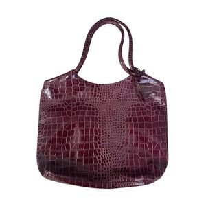 Neiman Marcus burgundy crocodile-embossed leather hobo bag
